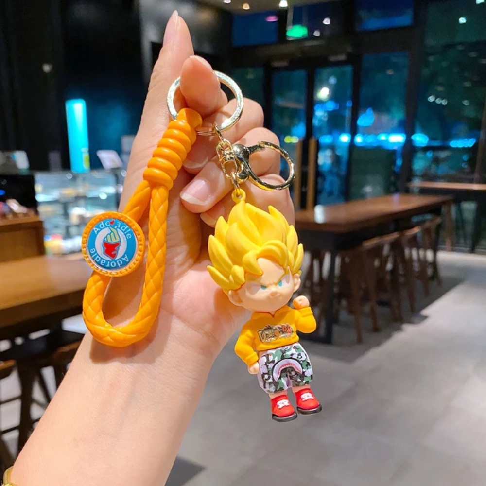 Yellow Anime Keychain with Orange Strap